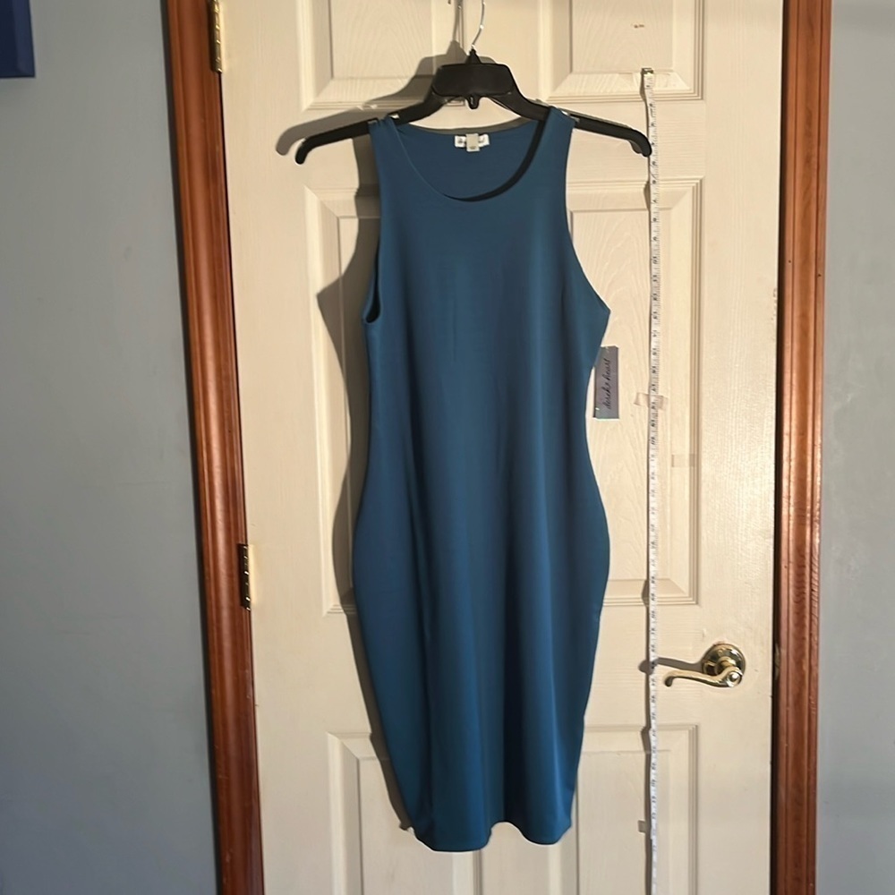NWT-Derek Heart-L-blue/green-sleeveless body con midi dress. Hits at the knee.